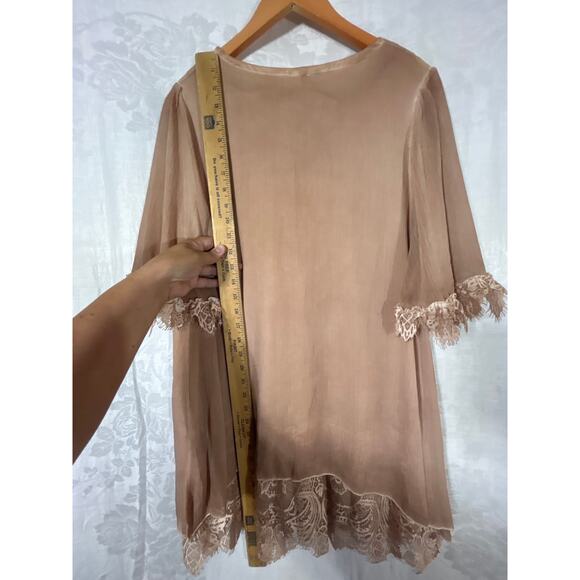 Pretty Angel Tunic Medium Tan Lace Trim Gauze Layered Silk Blend Fairy - Picture 11 of 11